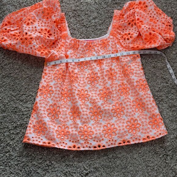 Lilly Pulitzer Orange Floral Eyelet Lace Top - Picture 4 of 8